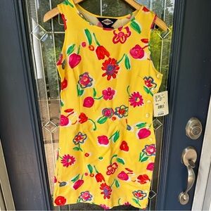 Vintage ruff hewn nwt size 6 yellow floral dress sleeveless fitted cottagecore